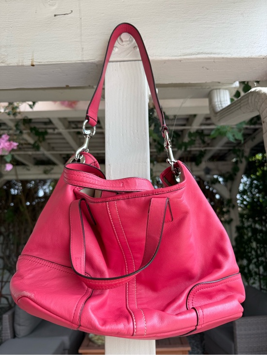 Coach Handbags - Coach Pink Leather Shoulder Hobo Bag